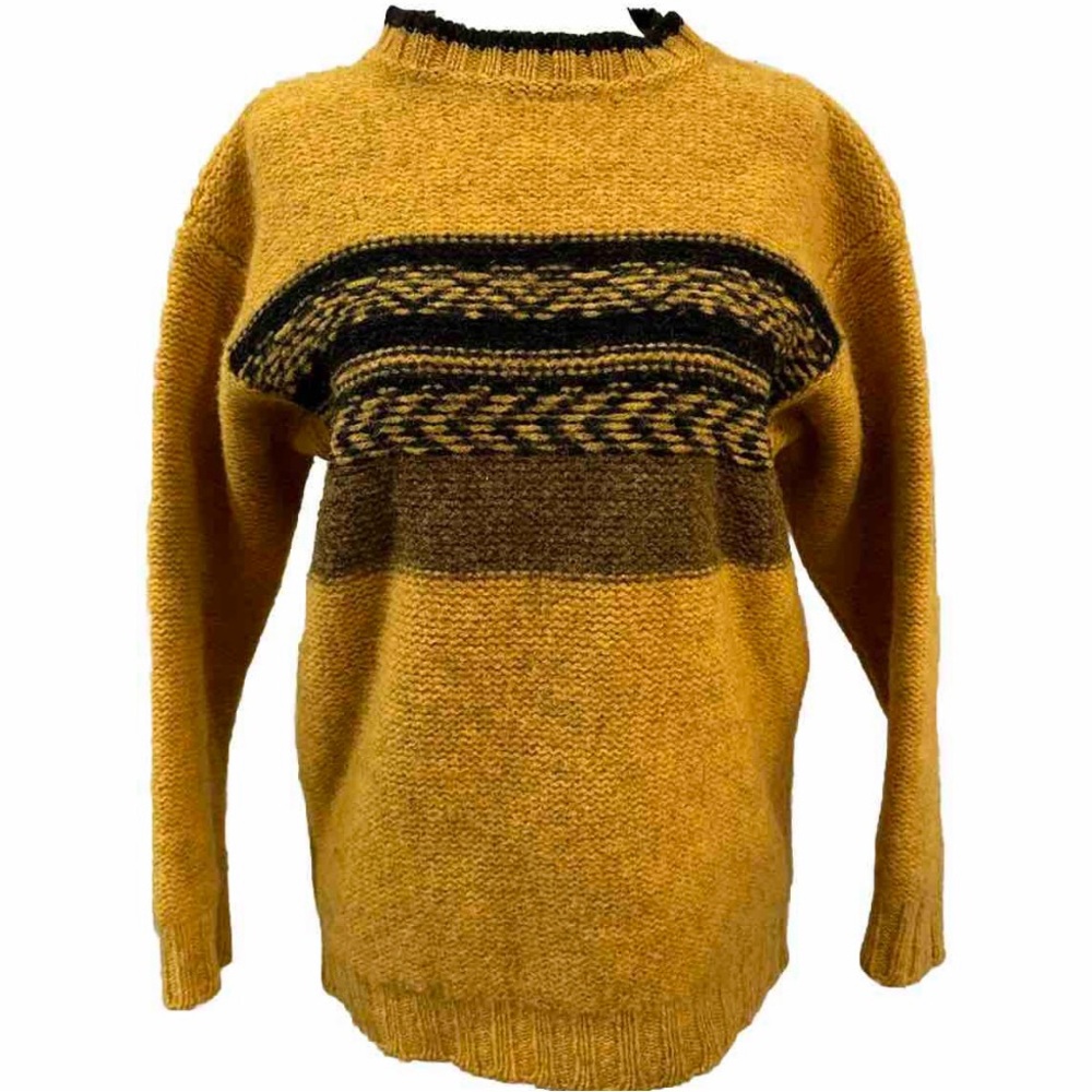Vintage Benetton Italy Chunky Knit Wool Sweater Women’s Small Gold Black
